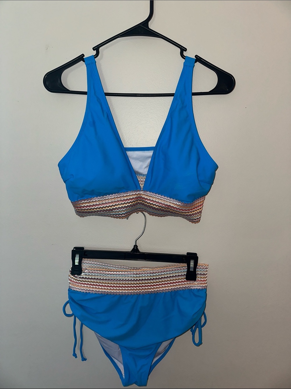 Blooming Jelly - Blue High-Waist Two-Piece Swim Set with Crochet Trim